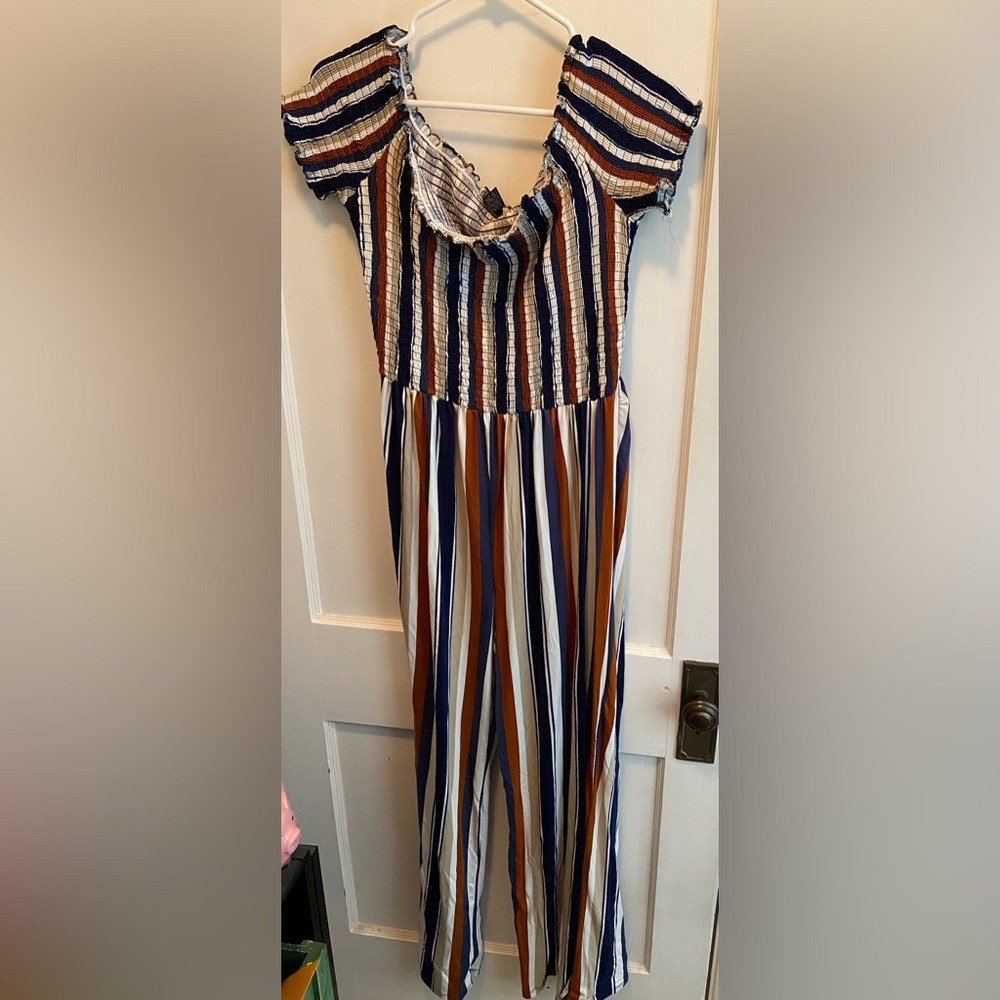 Rue21 Off the Shoulder Striped Jumpsuit
